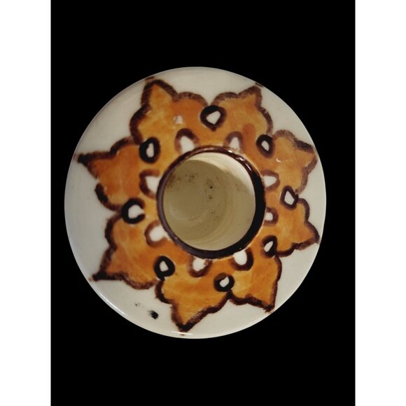 Hand-Painted Bohemian Taper Candle Holder Floral Design Signed - Picture 5 of 8